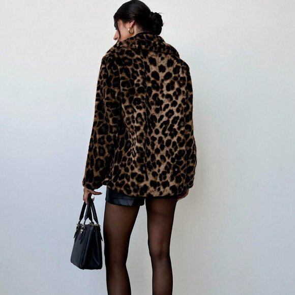 Brown Casual Women's Leopard Print Faux Fur Coat jacket - Picture 2 of 11
